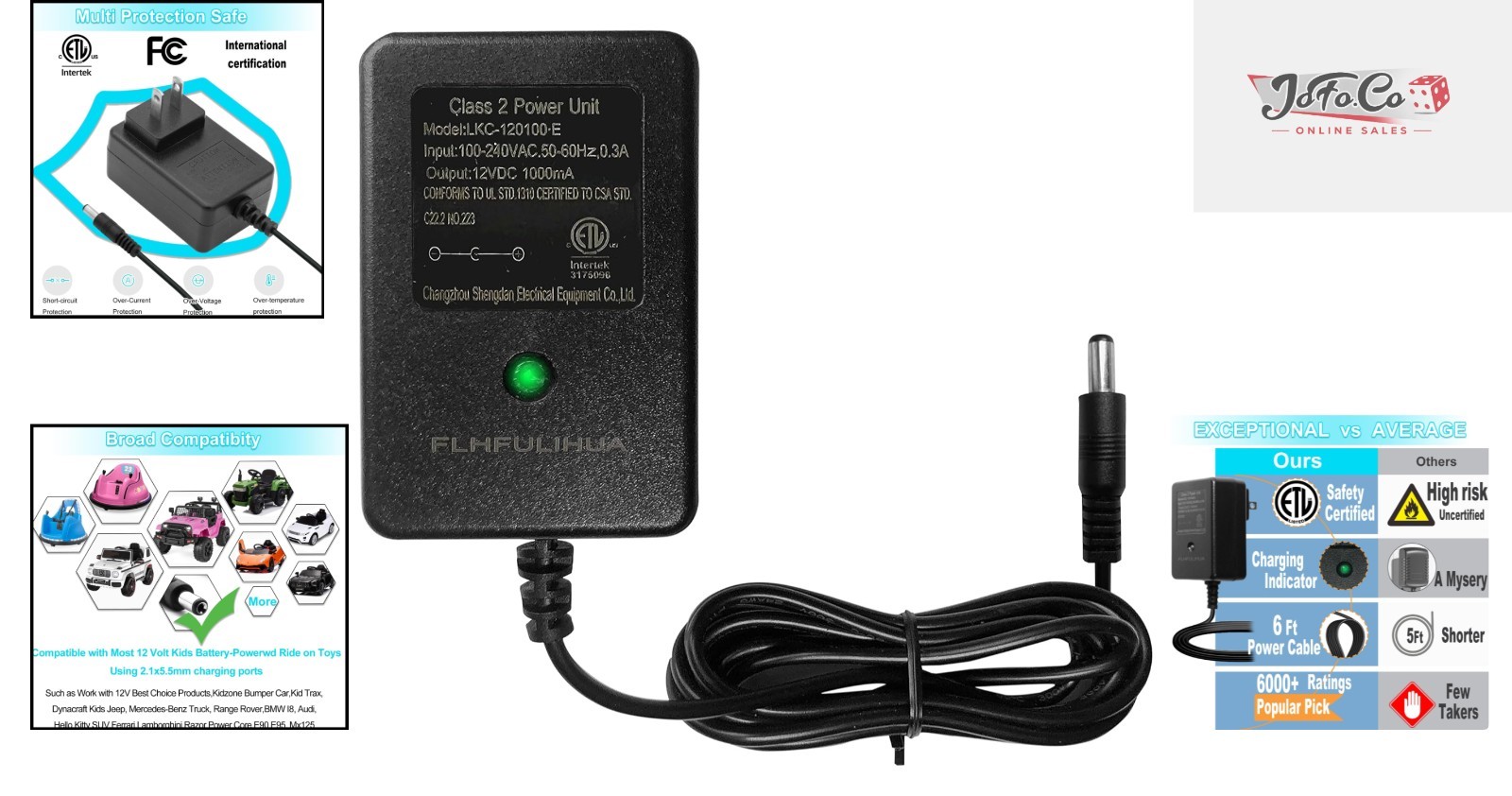 Universal 12V Electric Ride-On Toy Charger with LED Indicators – Safe & Durable