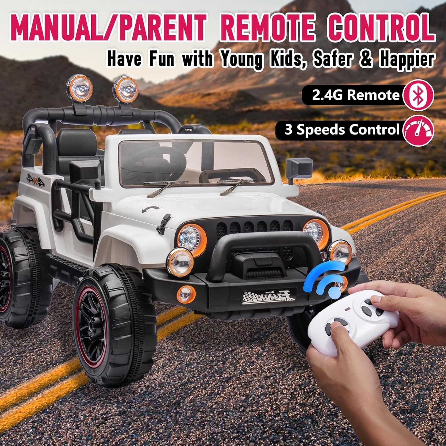 24V 2 Seaters Kids Ride on Truck Electric Car Toys with Remote 20in Width Seat