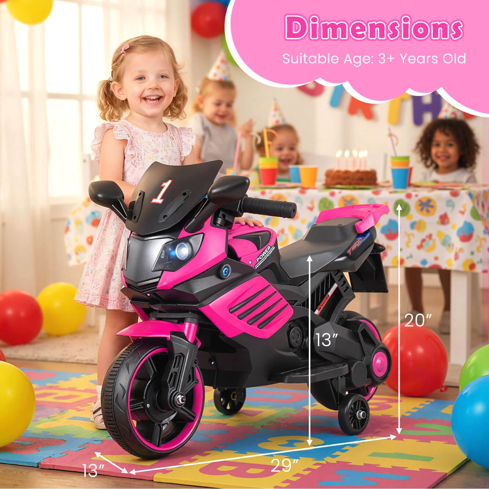 6V Kids Motorcycle w/Music, Horn, Detachable Training Wheels & LED Headlights