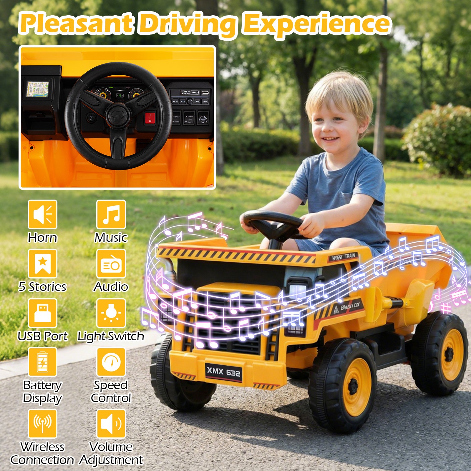 24V Ride on Dump Truck for Kids,4-Wheeler Construction Electric Vehicle w/Shovel