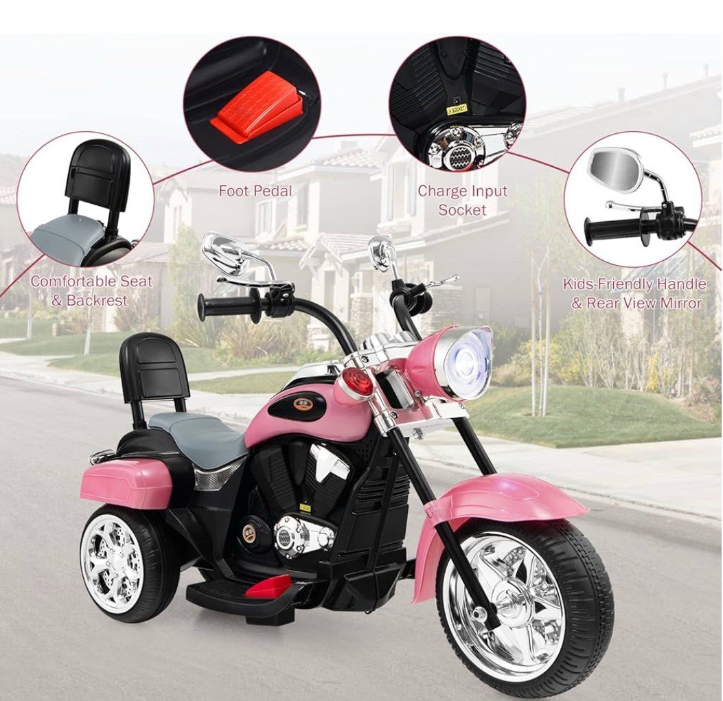3 Wheel Kids Ride On Motorcycle 6V Battery Powered Electric Toy Chopper Trike