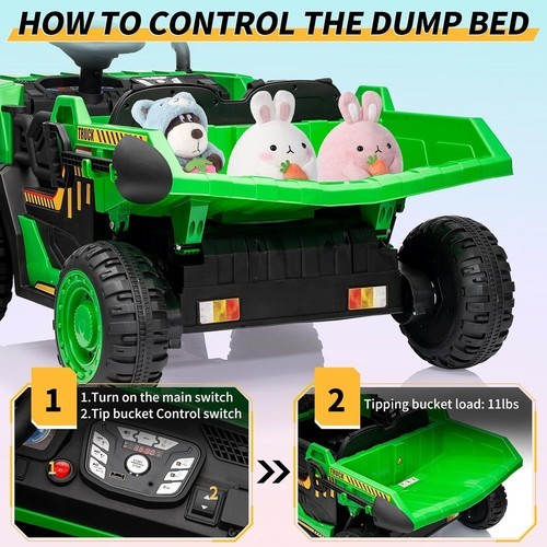 24V Ride On Car Dump Truck 2 Seater Electric Cars for Kids with Remote Control