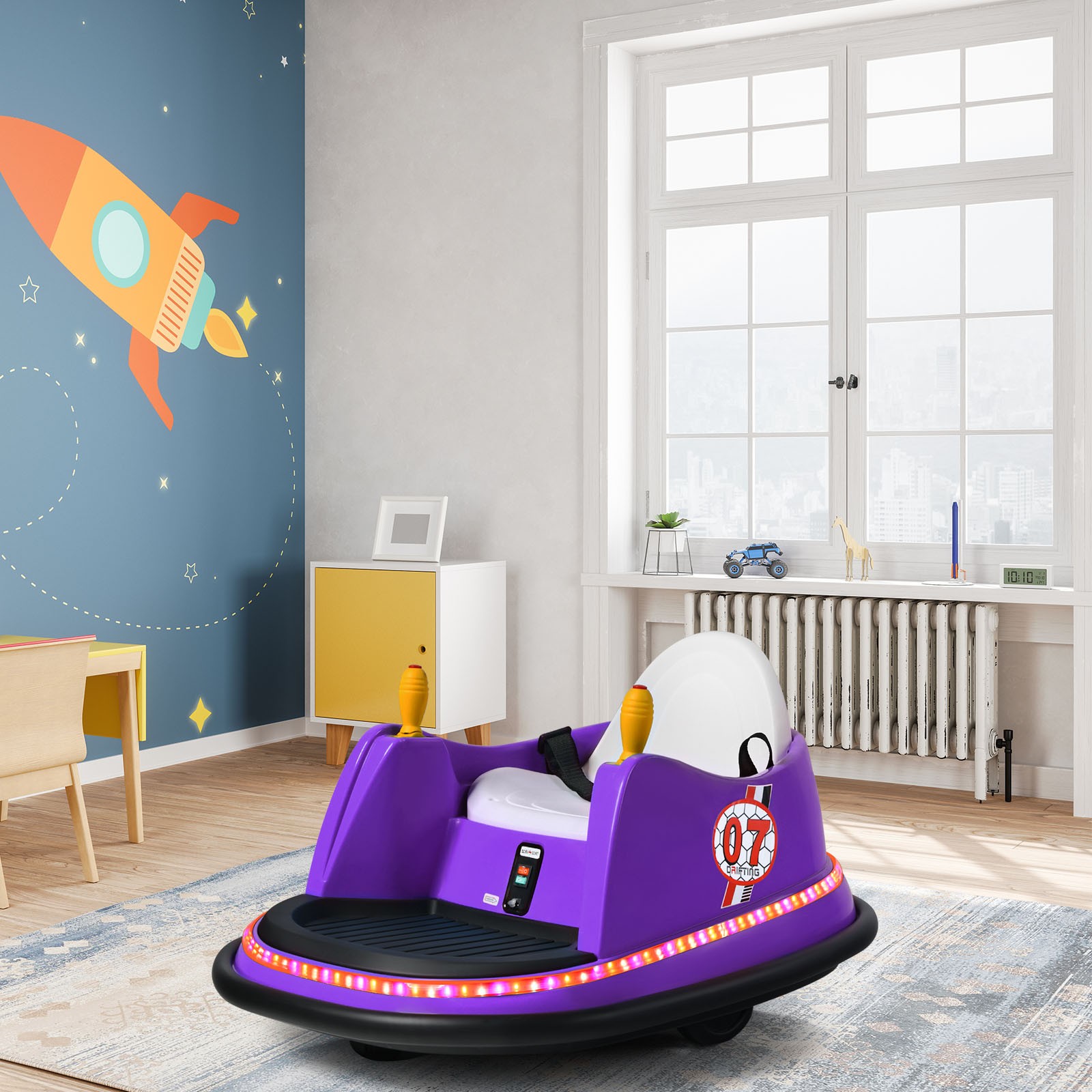 6V Vehicle 360° Spin Race Toy Kids Ride On Bumper Car w/ Remote Control Purple