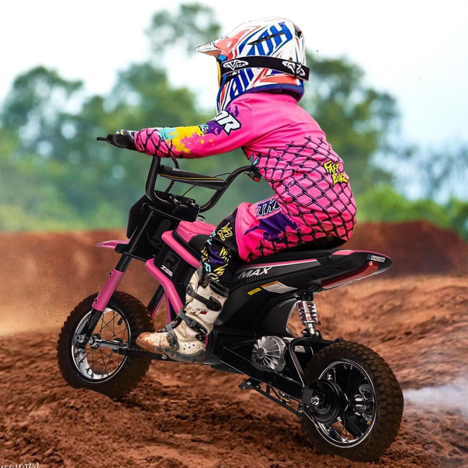 24V Ride On Motorcycle Dirt Bike, Electric-Powered Dirt Bike W/Rear-Wheel Drive
