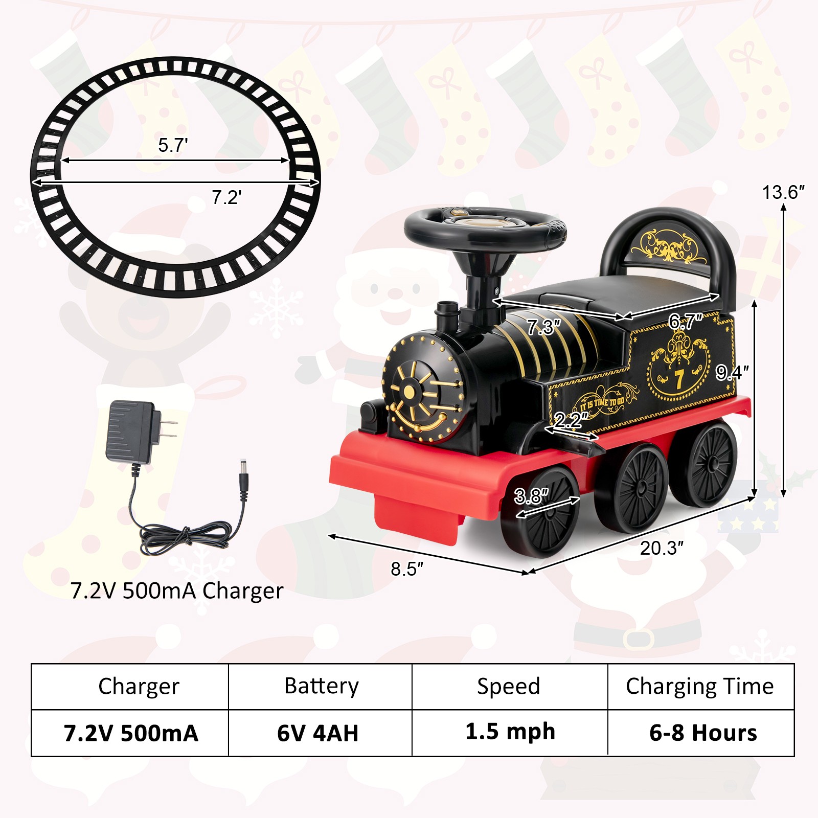 6V Electric Kids Ride On Train w/ 16 Curved Tracks & 6 Stable Wheels Black
