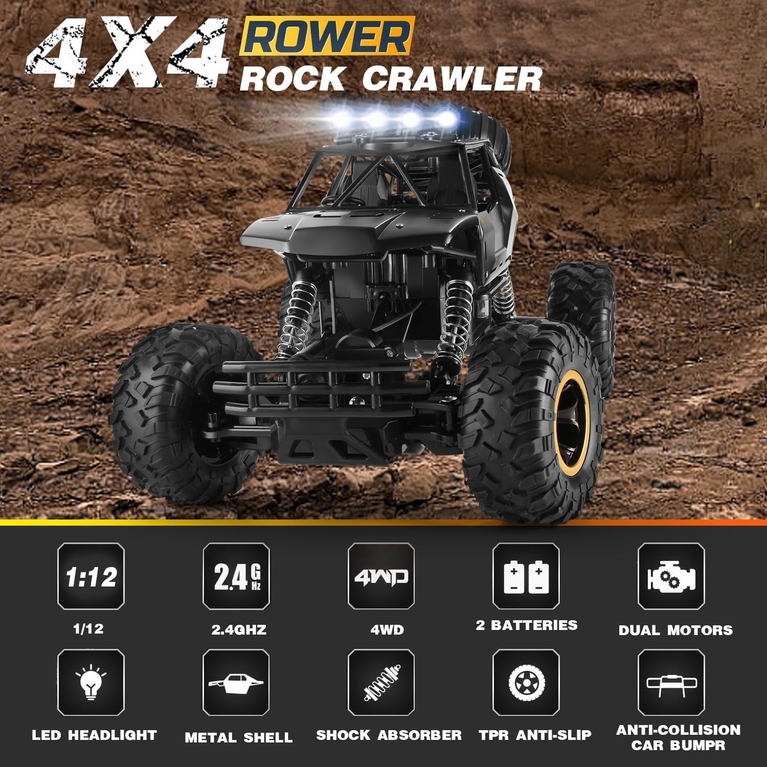 Jiakora RC Cars Remote Control Car 1:12 Off Road Truck, Metal Shell LED Headl…