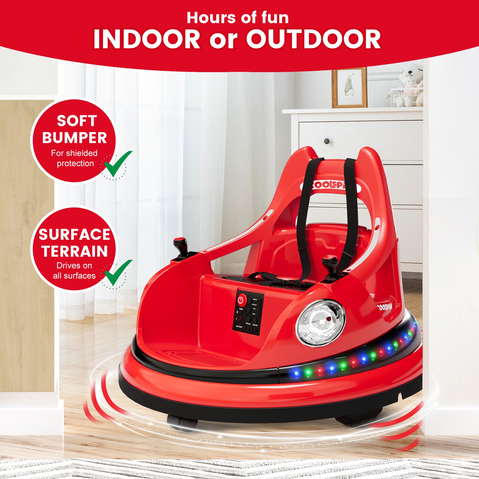 12V Electric Ride On Bumper Car for Kids Toddlers with Remote Control & Music