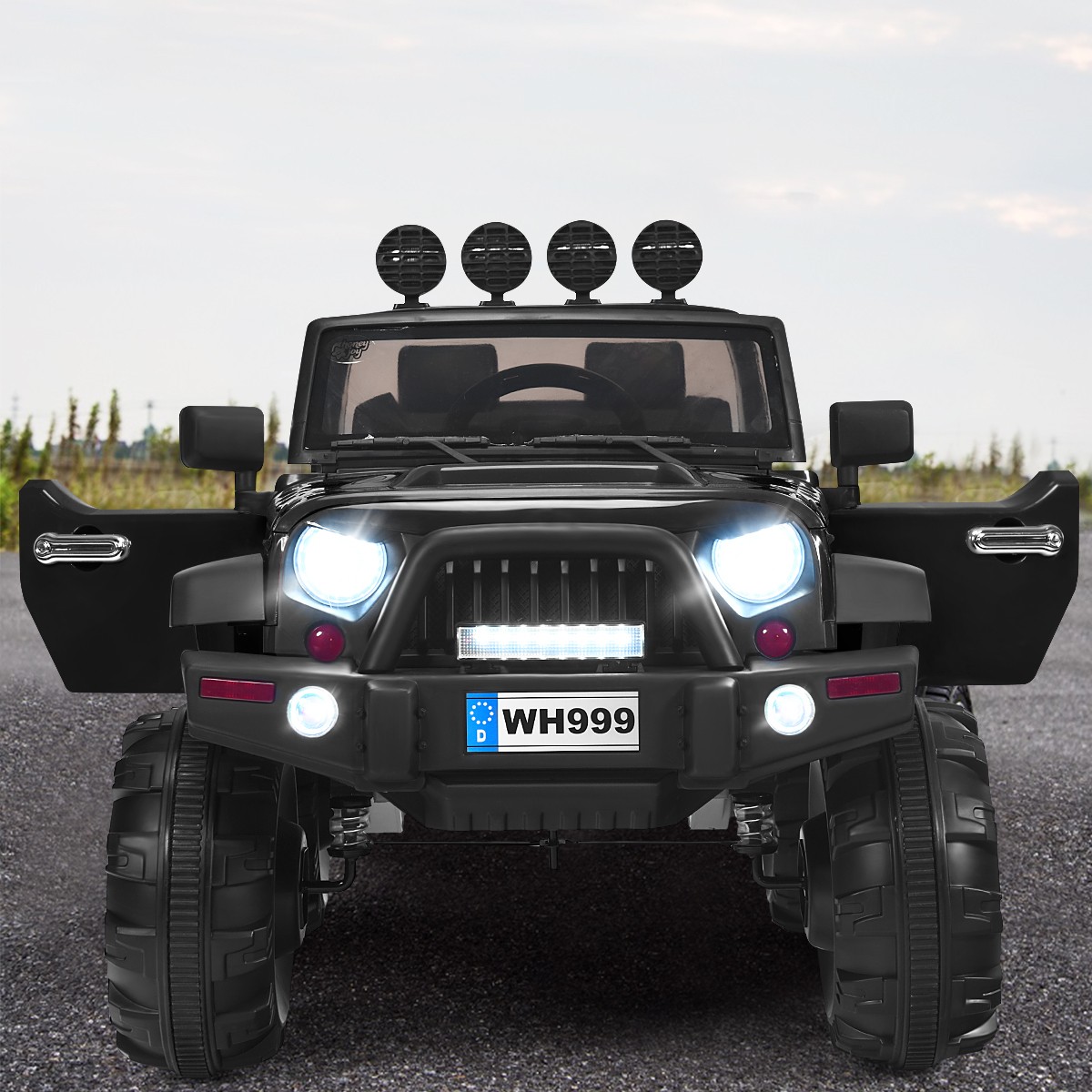12V Kids Ride On Truck RC Car Spring Suspension w/ Light & Music Trunk Black