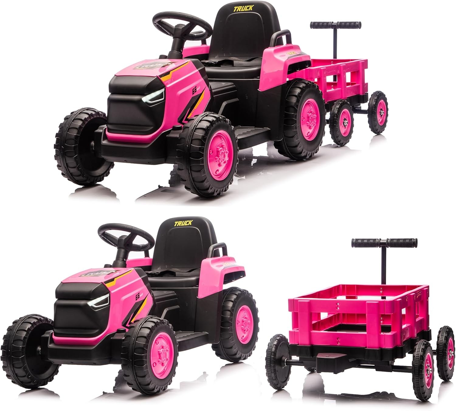 Toddlers Ride on Tractor with Garden Cart,12V Electric Kids Vehicle with Trailer