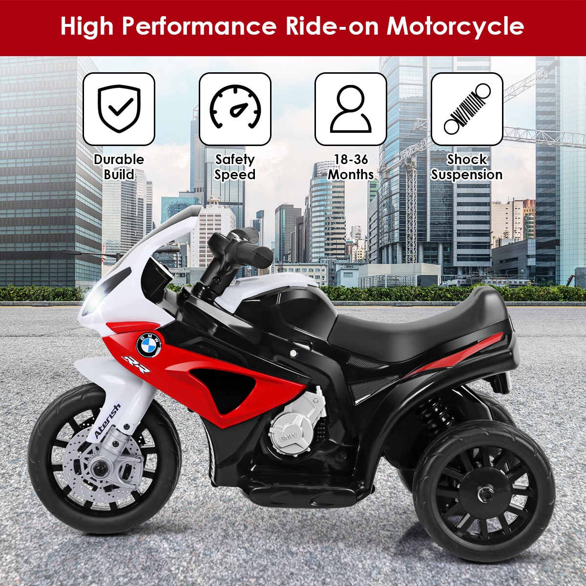 Kids Ride On Motorcycle BMW Licensed 6V Electric 3 Wheels Bicycle w/ Music&Light