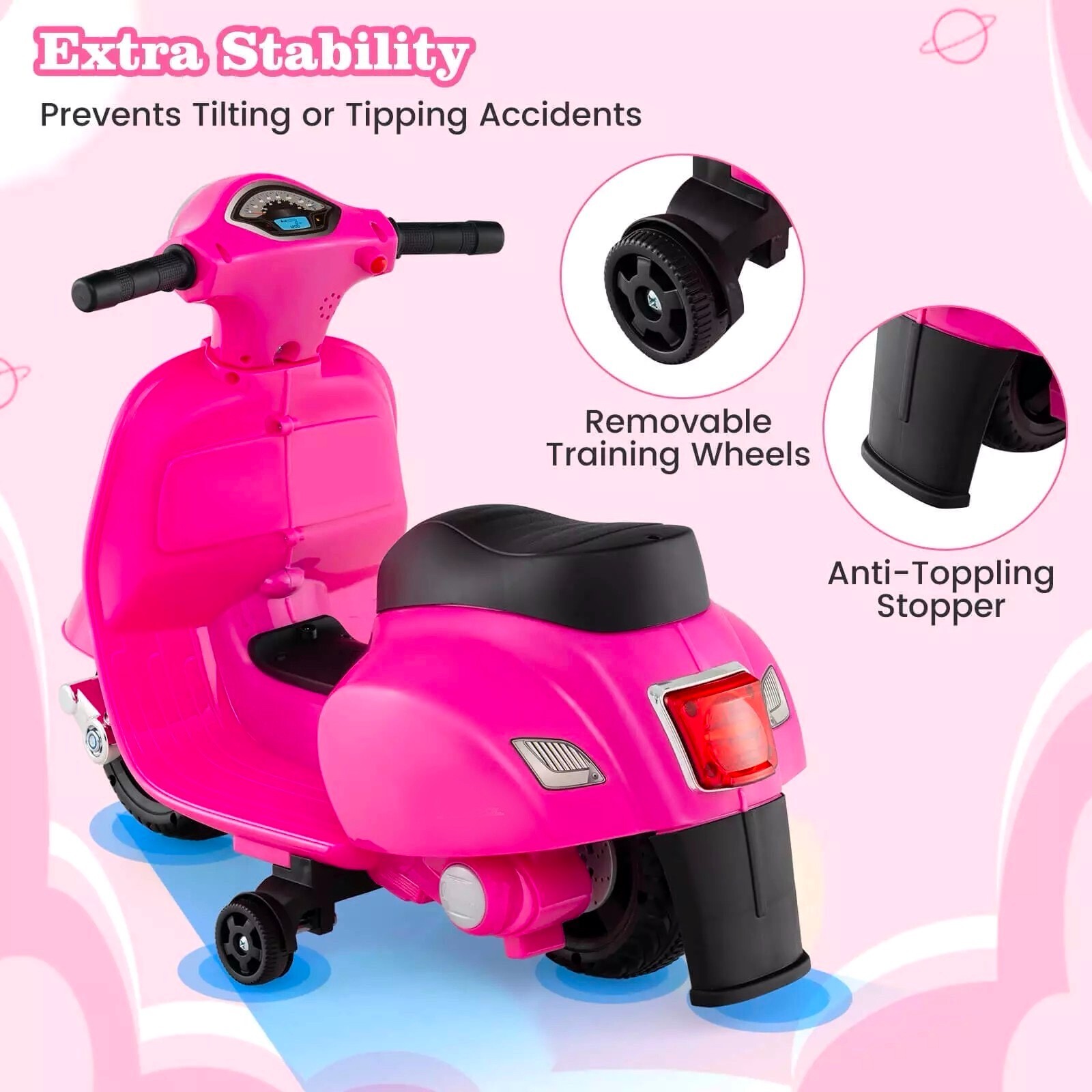Kids Ride on Motorcycle with Training Wheels Headlight Horn 6V Battery