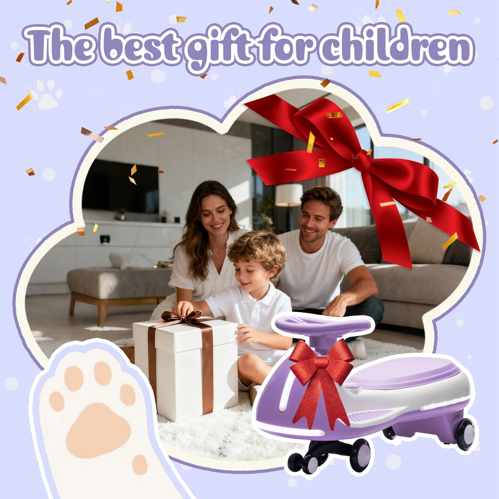 12V Electric Ride On Wiggle Car for Kids Rechargeable Battery LED Lights