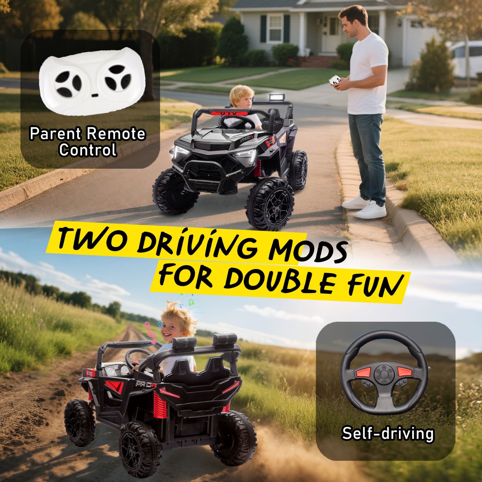 24V Kids Electric Car Ride On Toy UTV w/Remote,Power Wheels Truck for Boys Girls