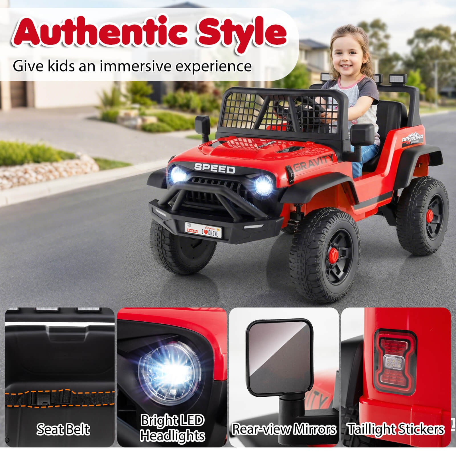 24V Ride On Car w/Remote Control Music LED Headlights Spring Suspension for Kids