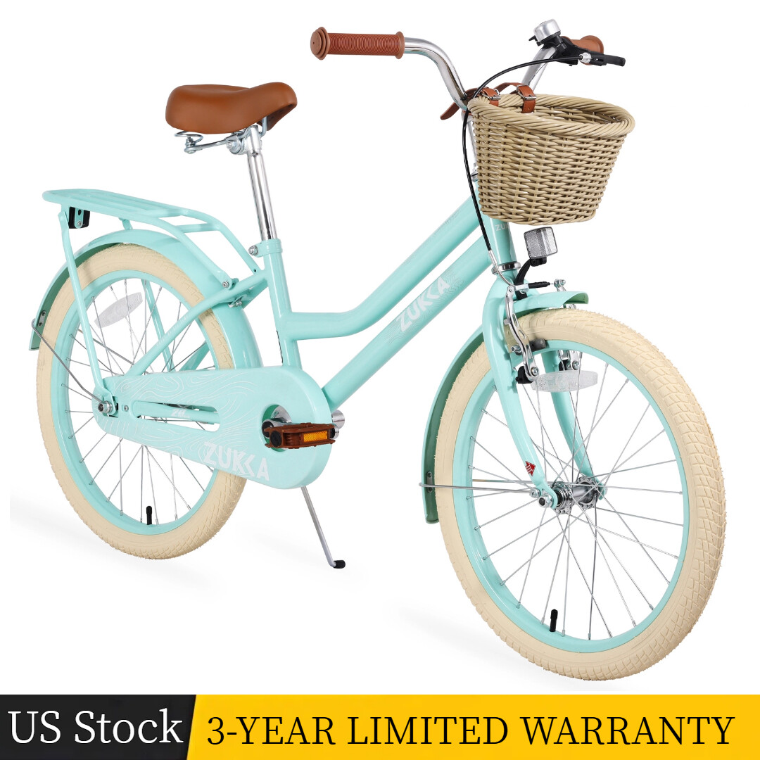 20″ Kids Bike for Teenager 7-10 Years Girls Single Speed with Woven Basket Green