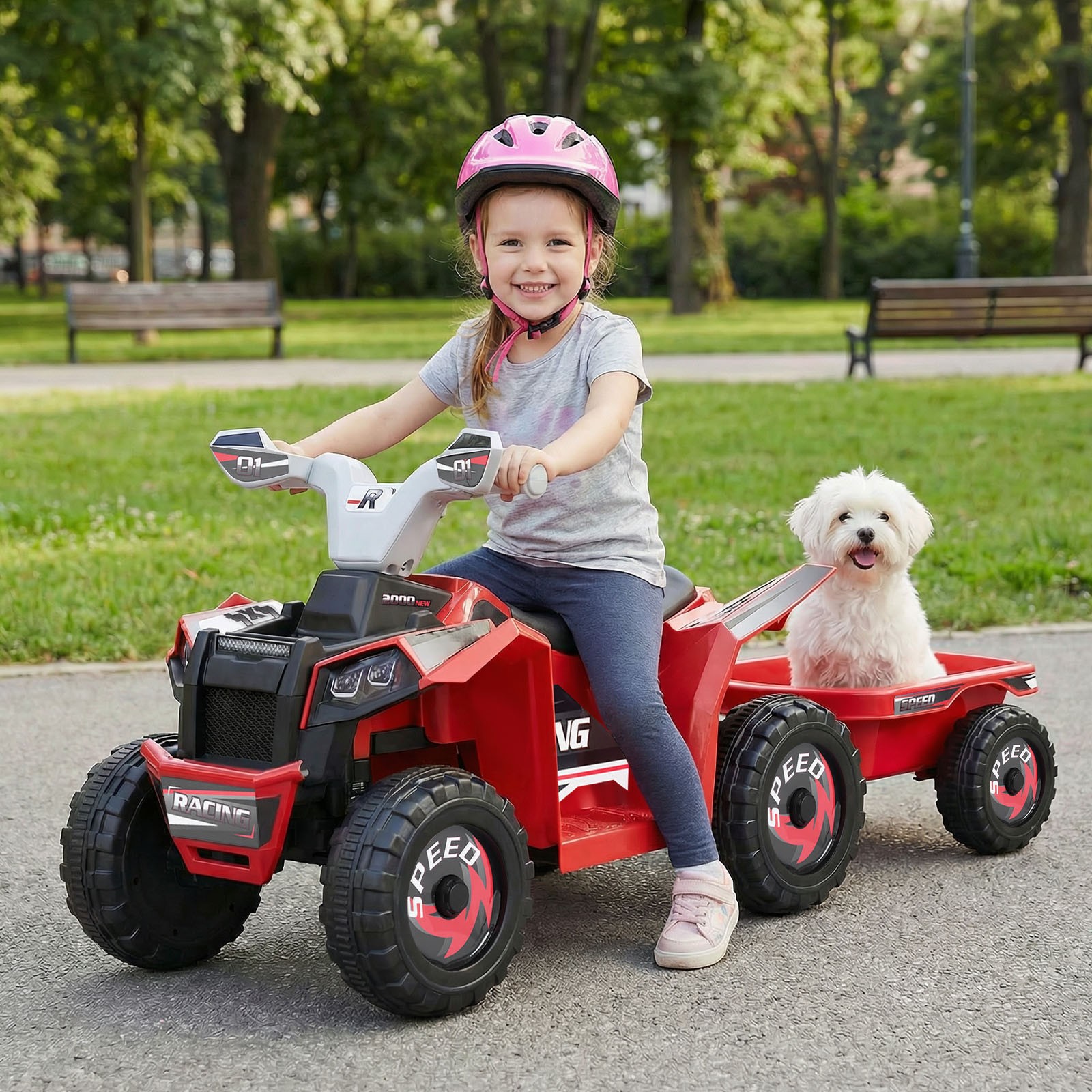 Kids Electric ATV Car, 6V Battery-Powered Ride on Toy w/Removable Back Trailer