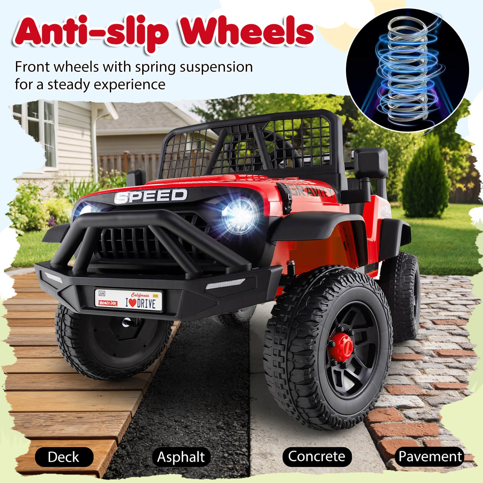 24V Ride On Car w/Remote Control Music LED Headlights Spring Suspension for Kids