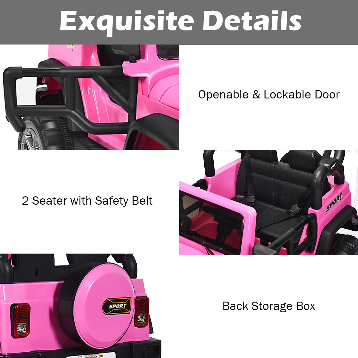 HoneyJoy 12V Kids Ride On Car 2 Seater Truck RC Electric Vehicle w/Storage Pink