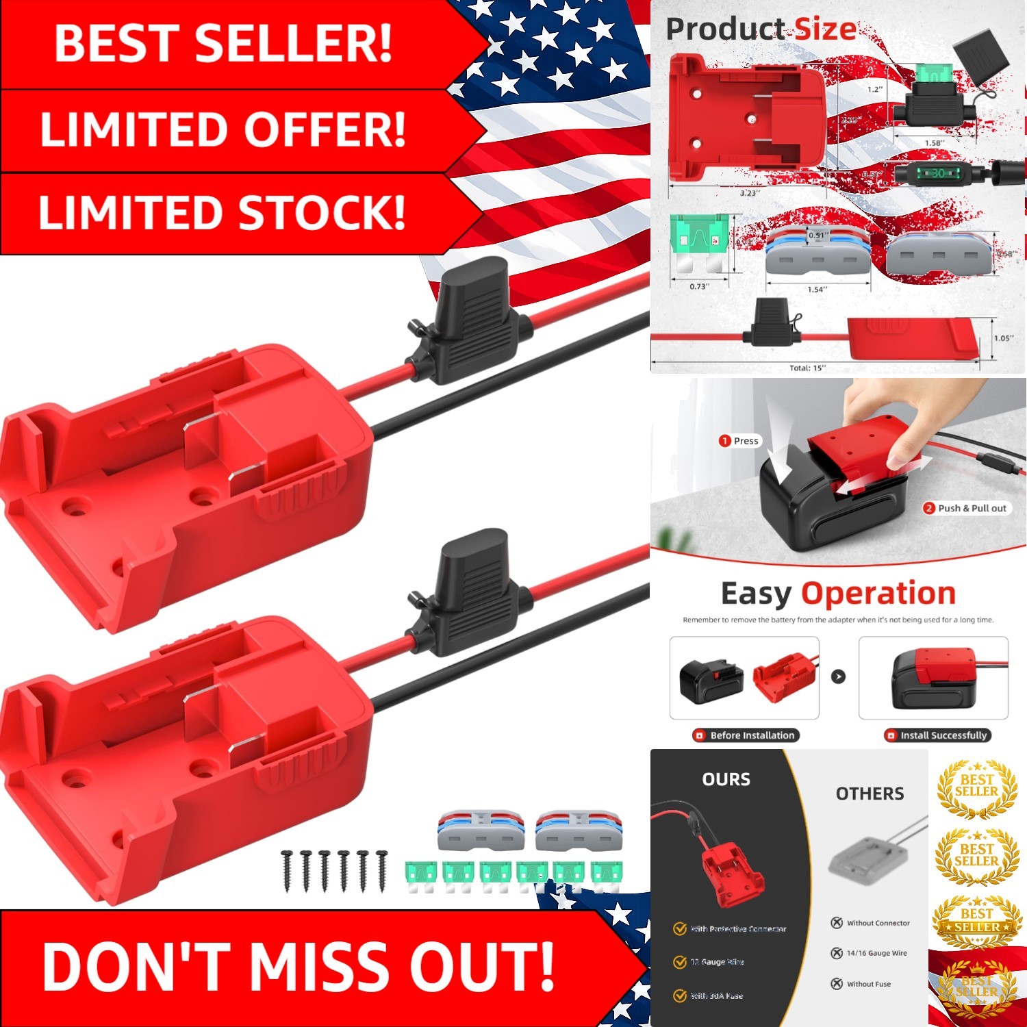 Versatile 18V Battery Adapter with Fuses – Perfect for Power Wheels Conversion