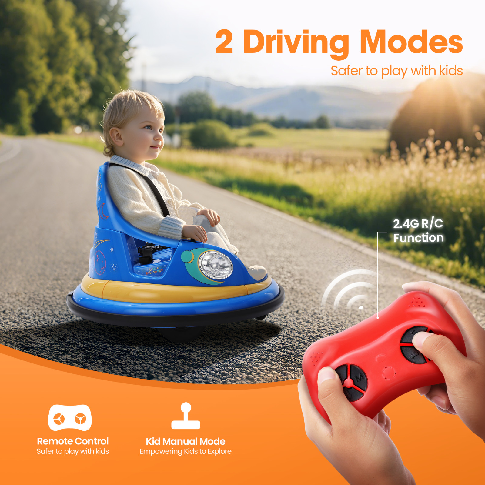 Electric Bumper Car for Kids 1.5-6 Years with Remote Control DIY Stickers 12V