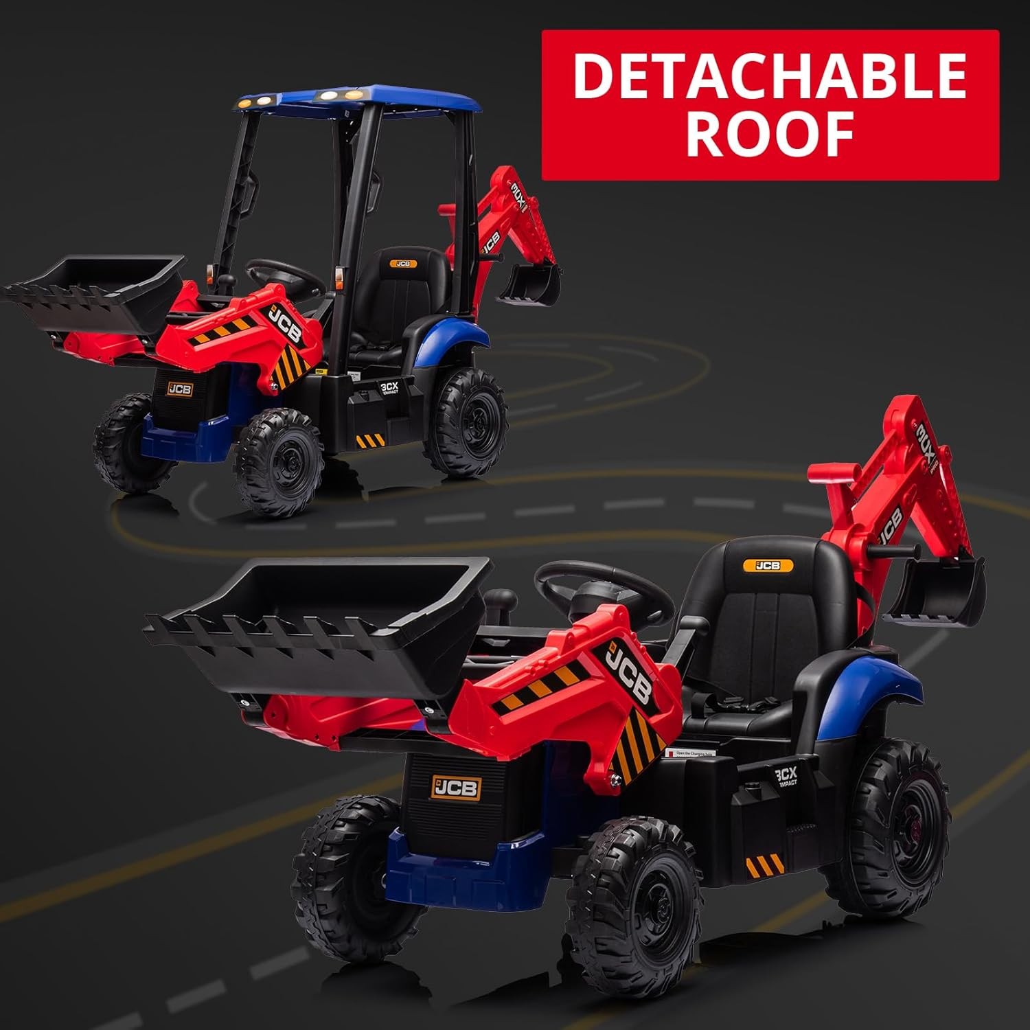 4 in1 Ride On JCB Excavator Toy 12V Kids Excavator with Remote Control 2-4KM/H