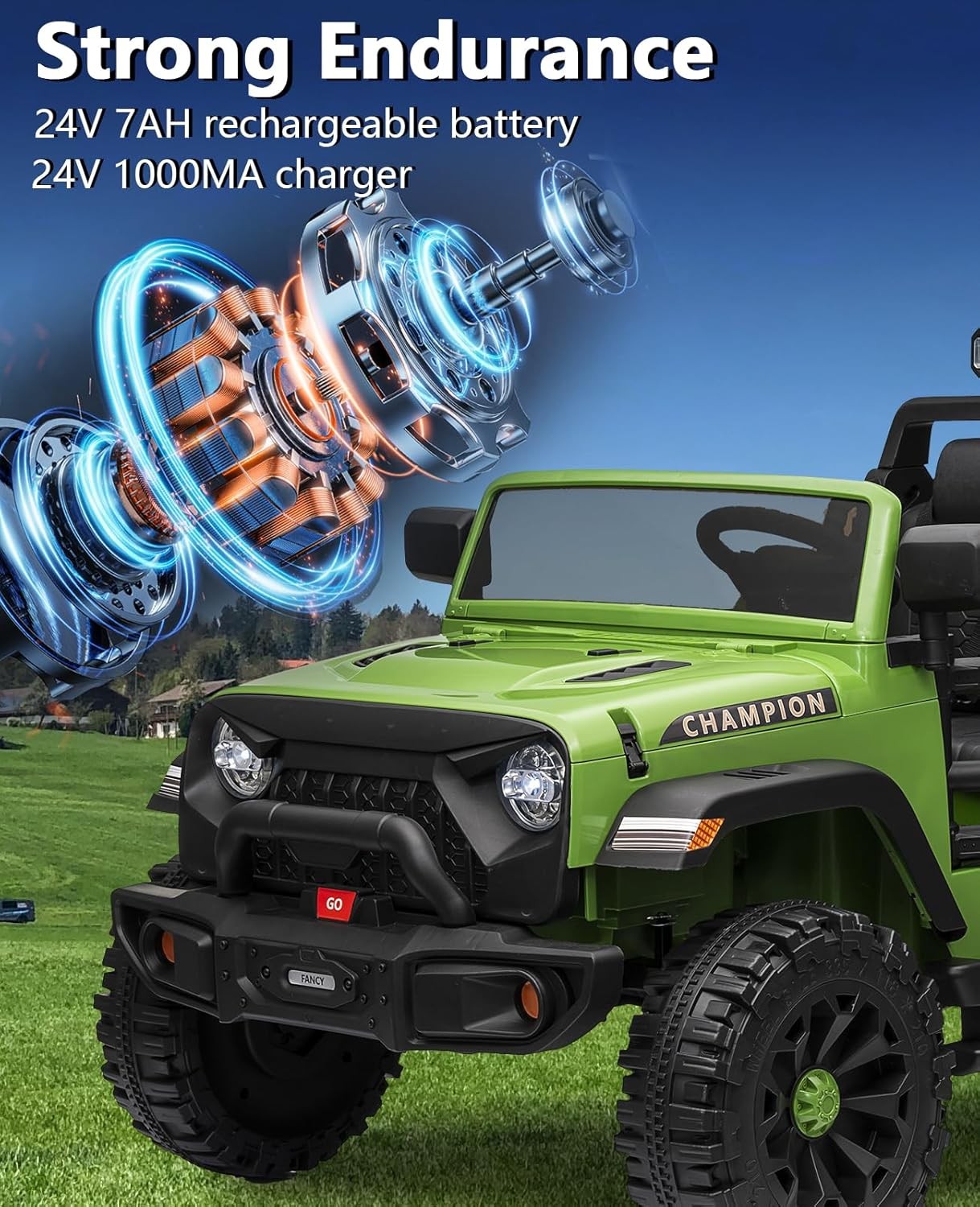 24V 2-Seater Power Wheels for Kids, Bluetooth, AUX, USB,Lights & Parental Remote