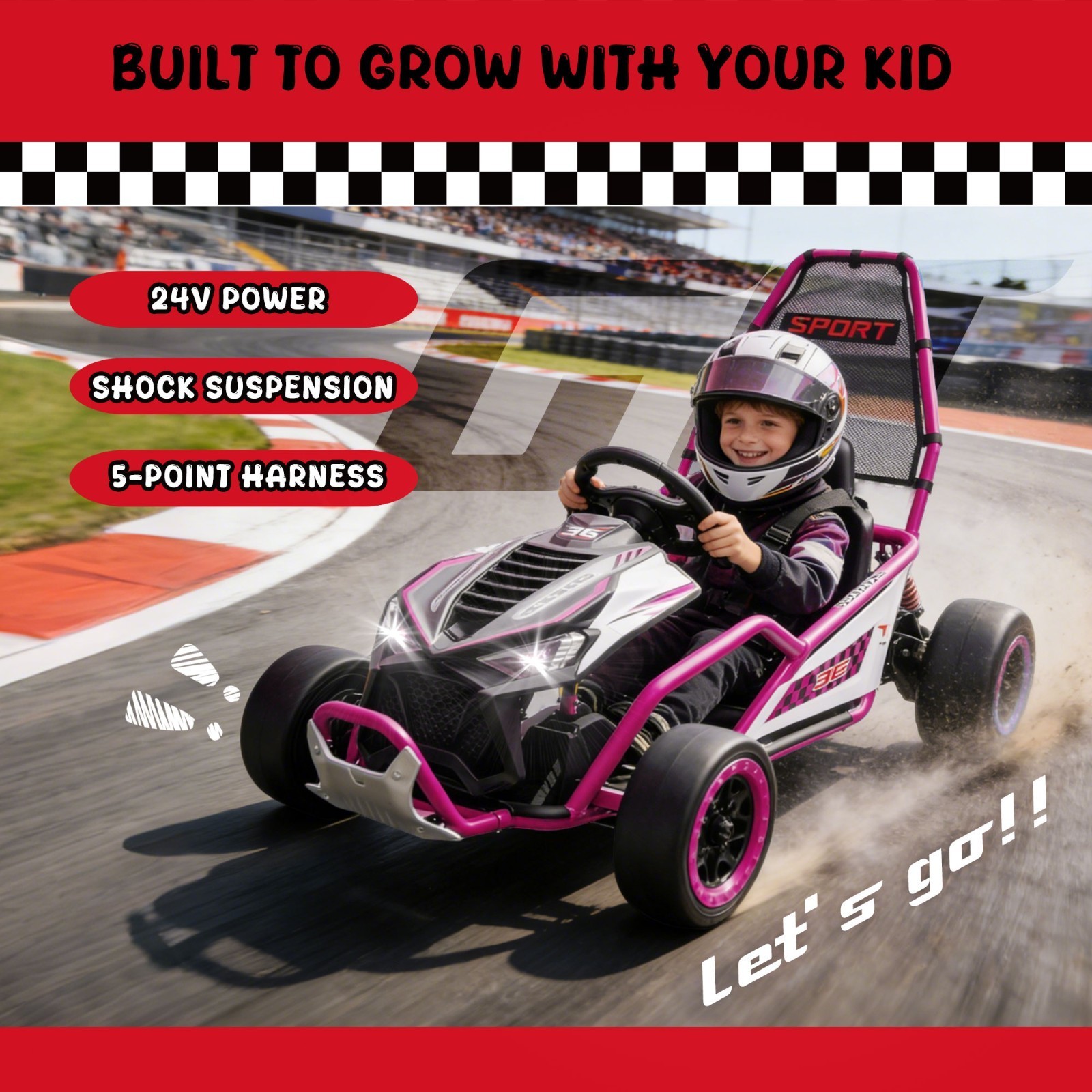 24V 400W Electric Go Kart for Kids 6-12 Ride on Drift Car with Music Bluetooth