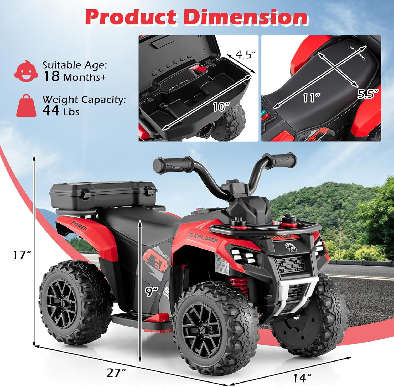 Kids ATV with Spray Function, Remote Control, Storage Trunk, 6V Toddler Ride on