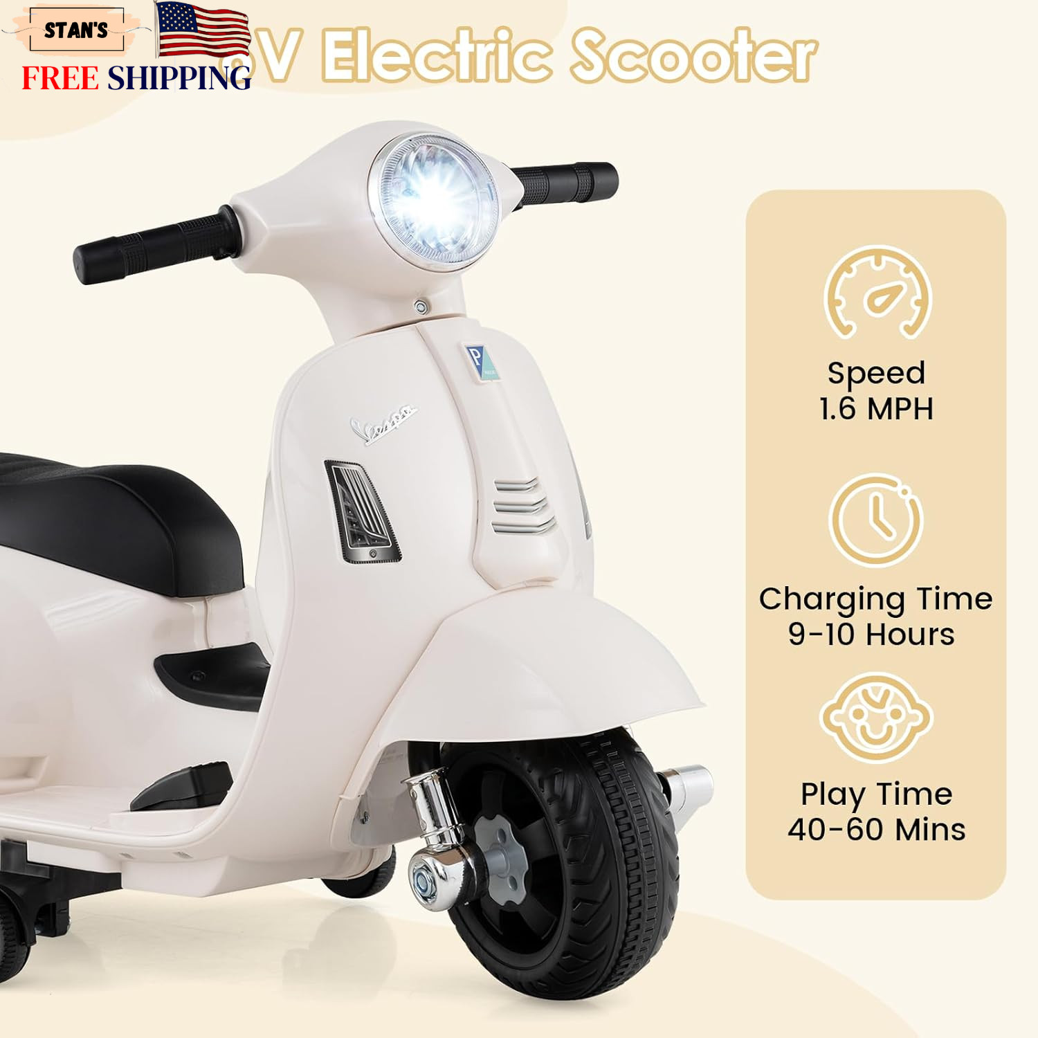 Licensed Vespa Scooter Kids Motorcycle by 6V Ride on Electric Motorcycle wit…