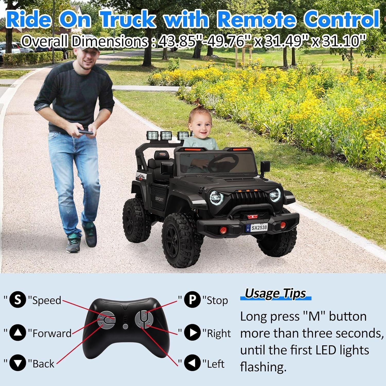JR1839 Black Kids Powered Ride on car 2.4G Bluetooth Remote Control Accessori…
