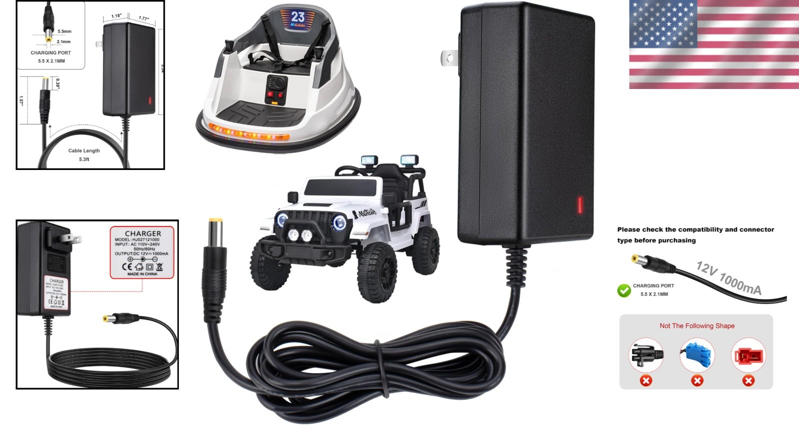 Fast Charging 12V Battery Charger for Wranglers & Ride-On Cars – Certified
