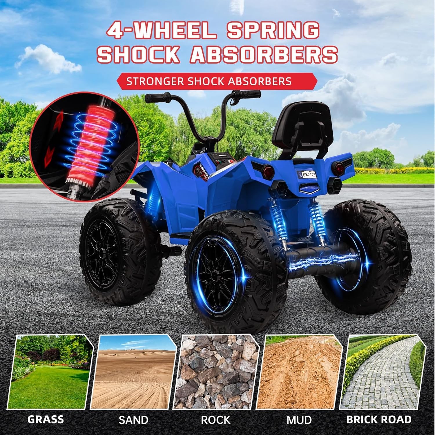 Multicolor 2-Seater Electric ATV for Kids, 4-Wheel Drive with LED Lights & Music