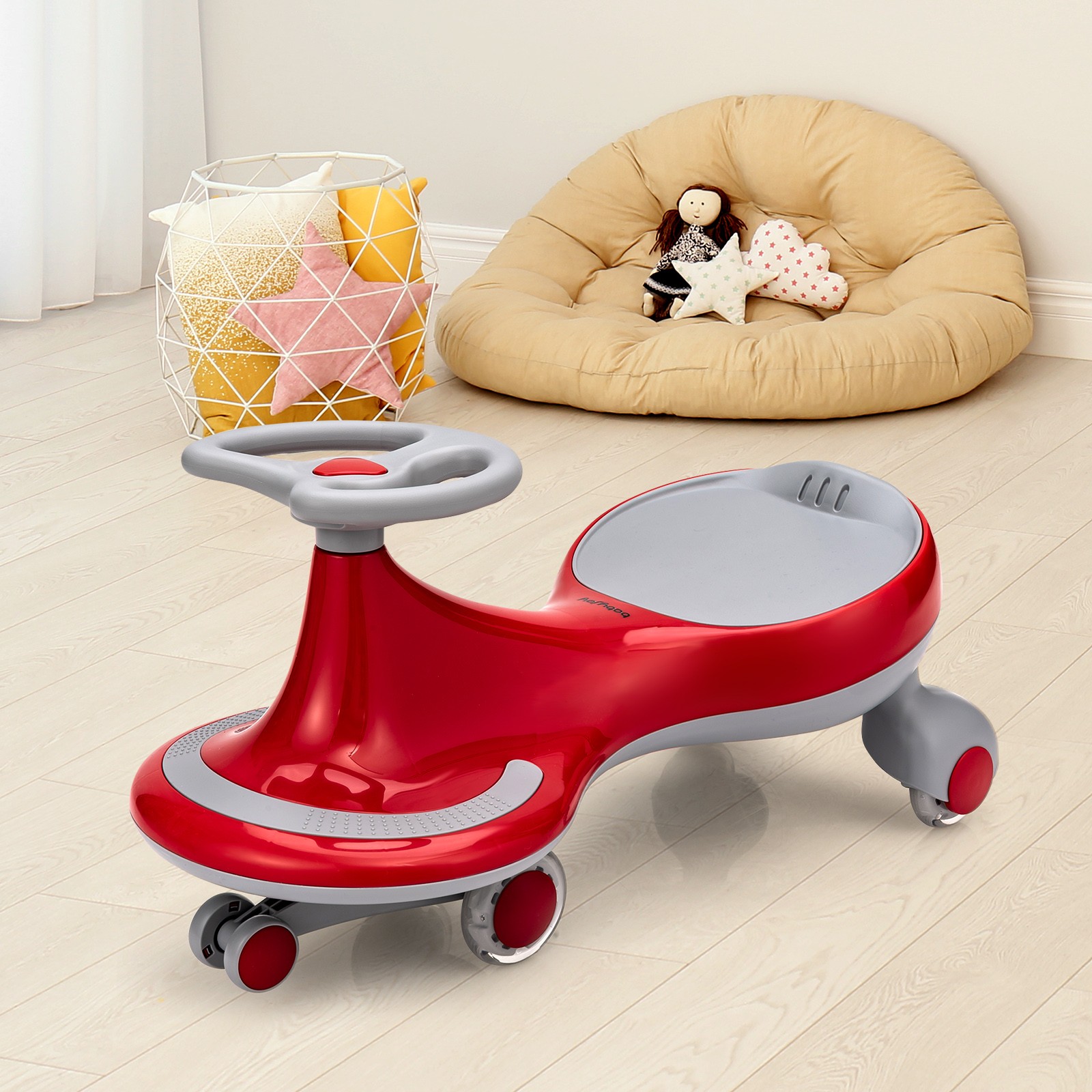 Babyjoy Wiggle Car Ride-on Toy w/ Flashing Wheels for Toddlers & Kids Red
