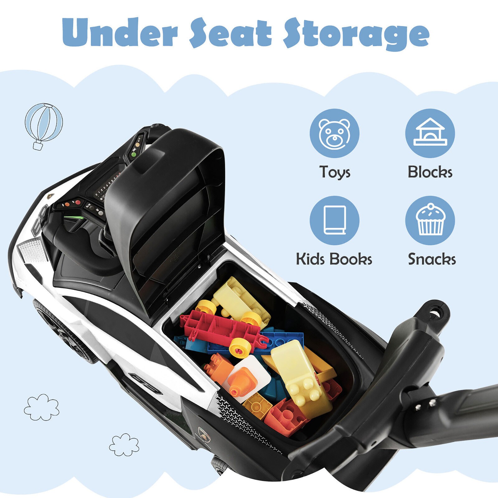 3-in-1 Licensed Lamborghini Ride on Push Car Stroller Sliding Car w/ Sound White
