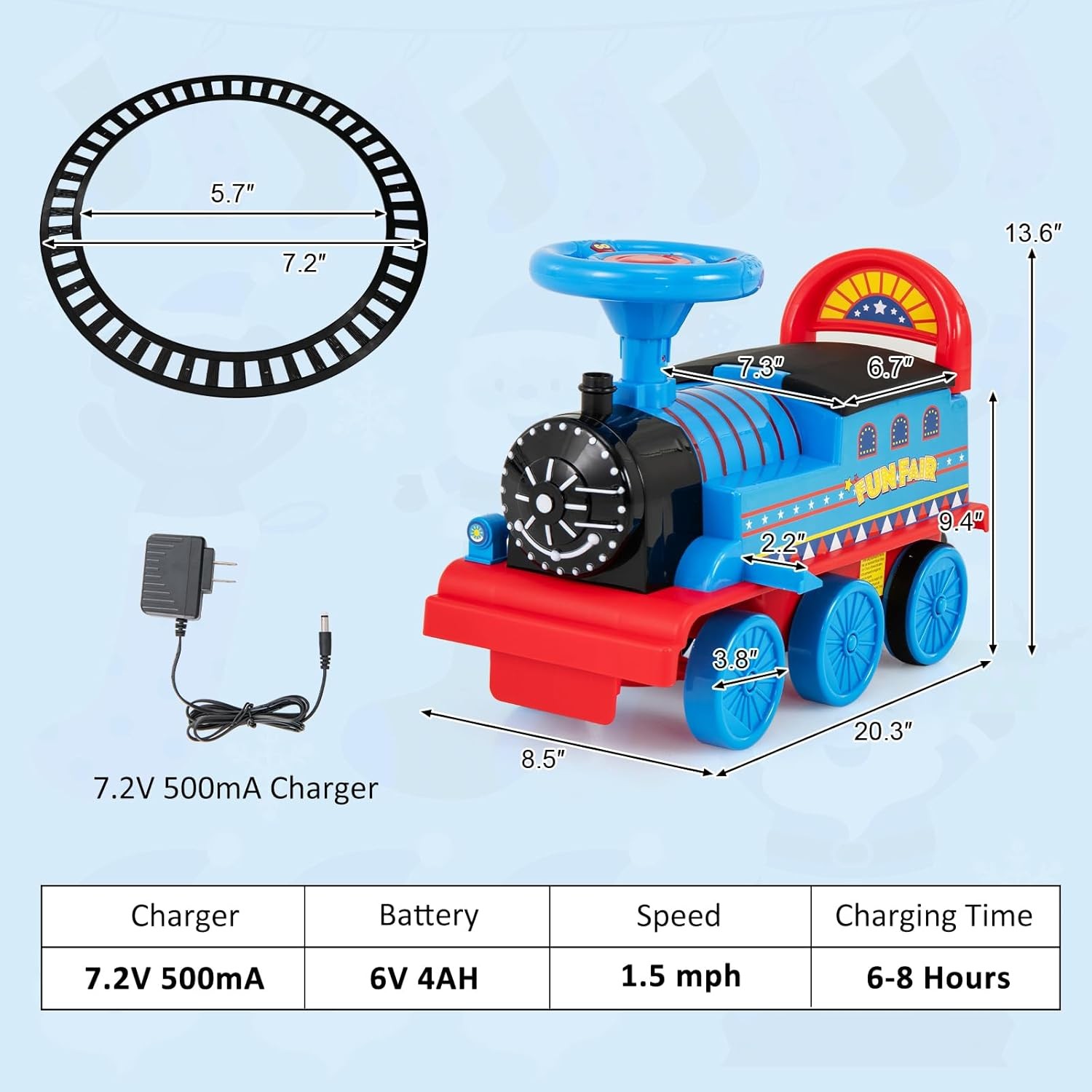 Ride-On Train 6V Circular Track Ride On Toy Tracks Storage Seat Light Music