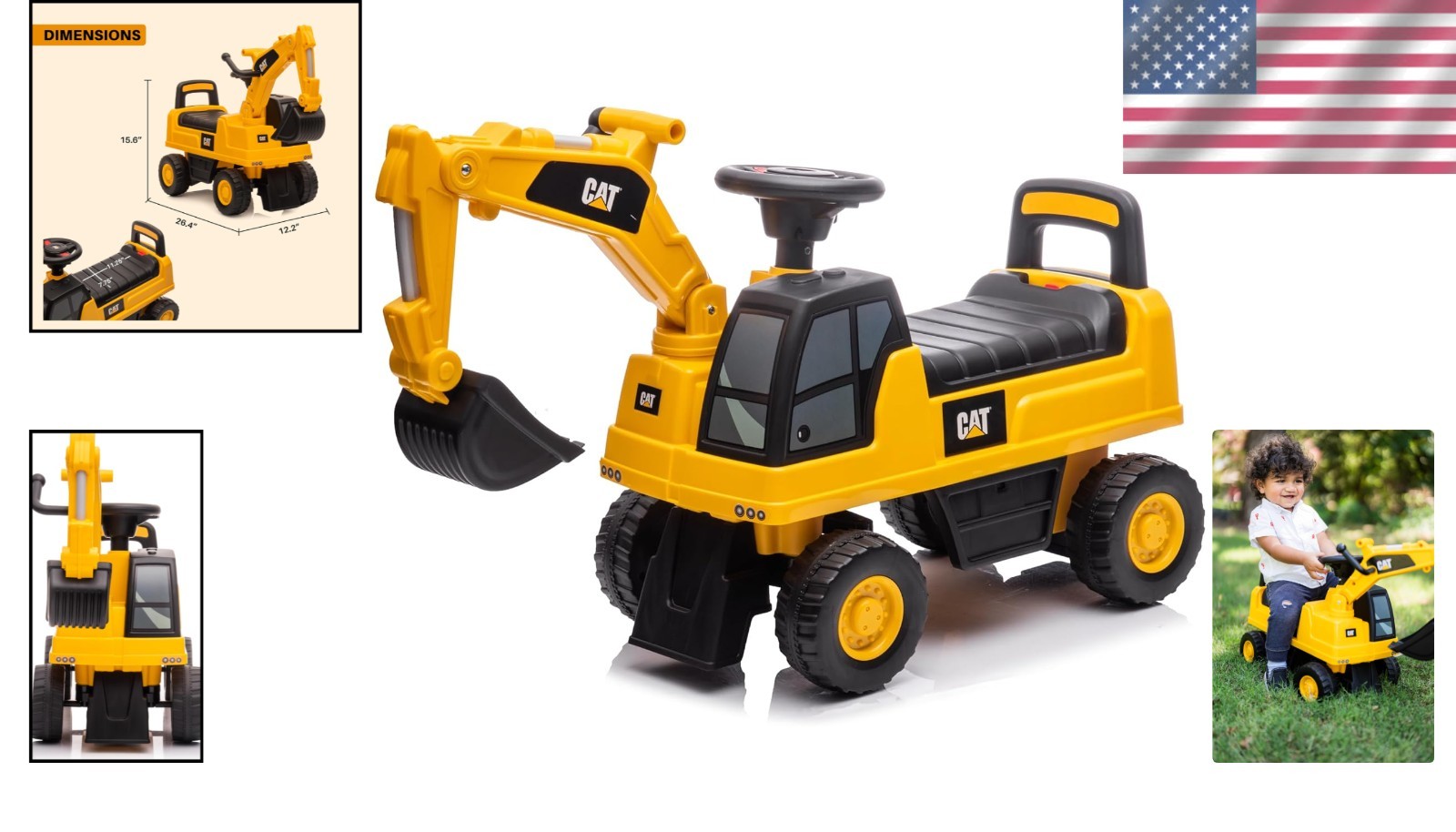 Compact Caterpillar Excavator Push Car – Durable Ride-On for Toddler Adventures
