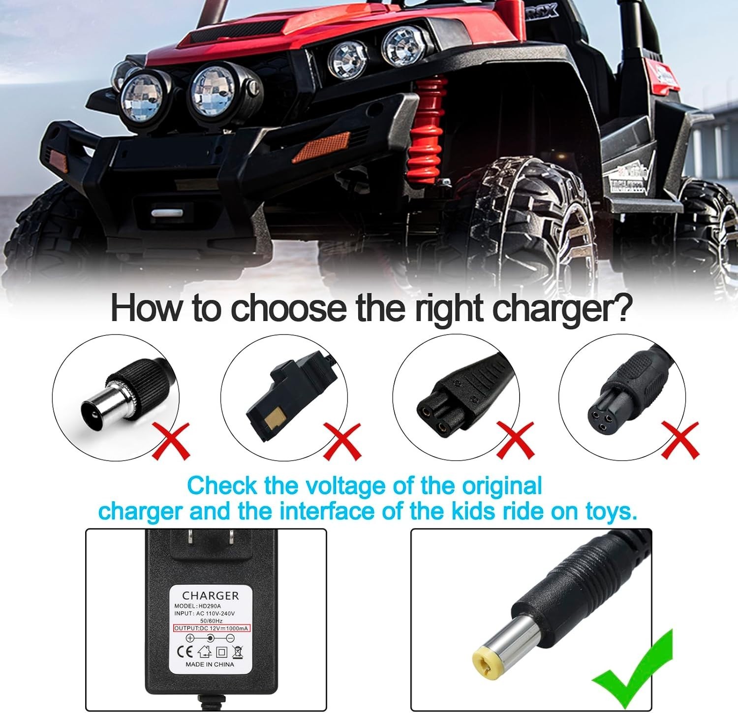 Secure 12V Battery Charger for Kids Ride-On Cars – Fast & Safety Certified