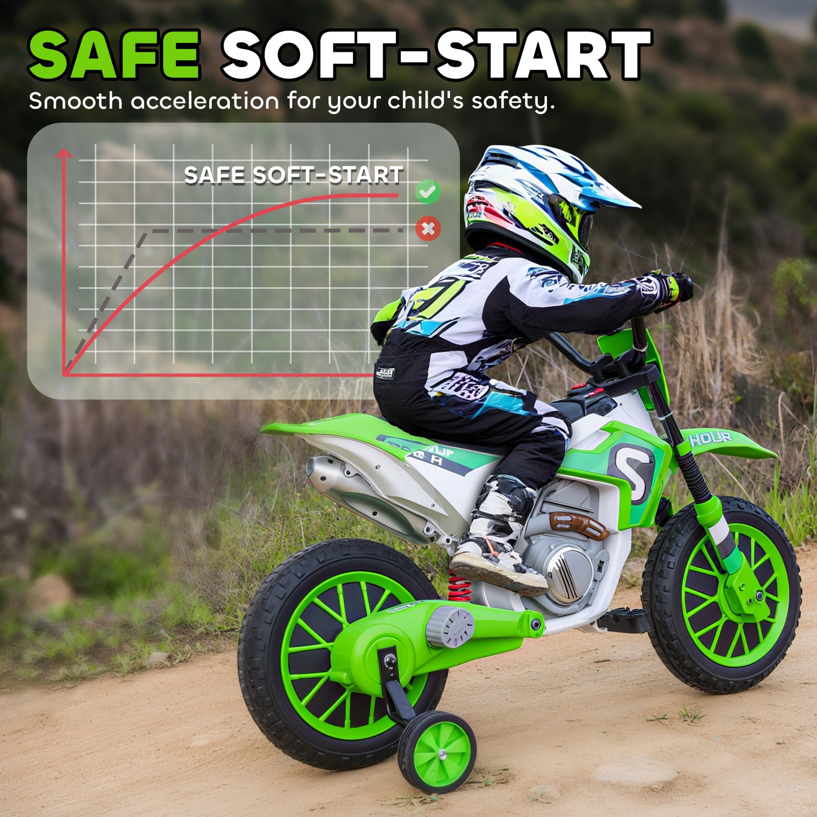 12V Kids Motorcycle Off Road Electric Motor Bike, Green
