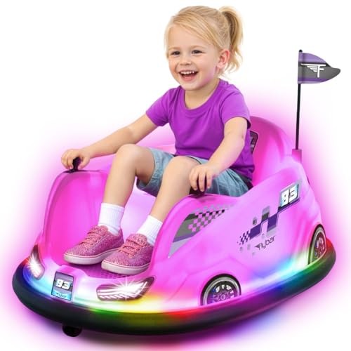 12V Glow Bumper Car Ride On Toy – Indoor/Outdoor Toys, Toddler Toys, Pink