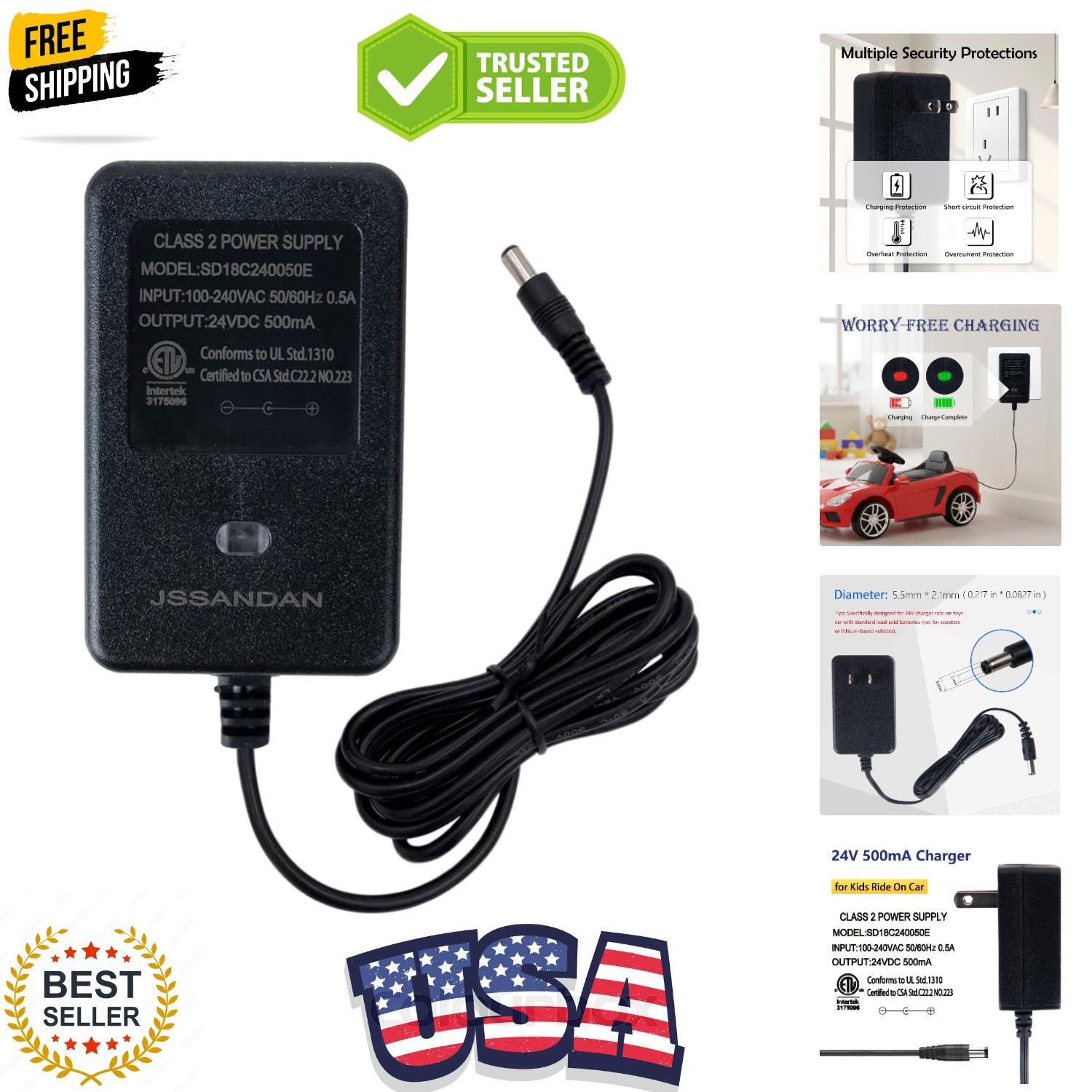 24V Charger for Ride On Car, 24 Volt Kids Battery Charger with Charging Indic…