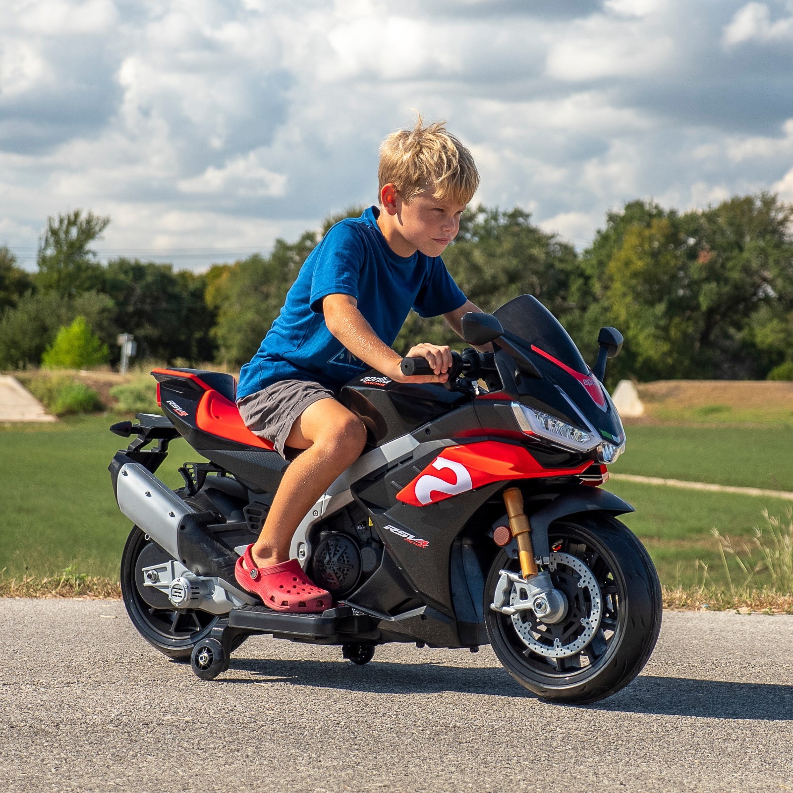 Black 24V Kids Electric Motorcycle 6mph Throttle Handle Grip with 2*75W Motors