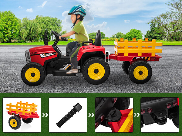 12V Electric Kids Ride On Tractor Battery Powered Car Toy w/ Trailer Xmas Gift
