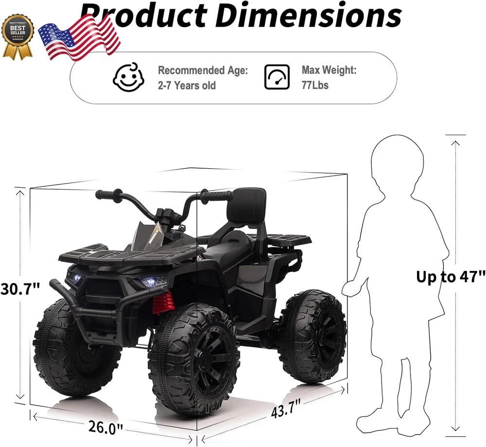 Kids ATV 4 Wheeler 24V Ride on Toys Car for Big Kids with 400W Motor 2 Black
