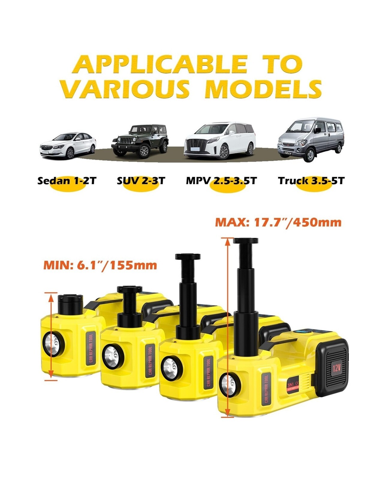 Electric Car Jack, 5 Ton 12V Digital Display Electric Jack for Car with E-Imp…