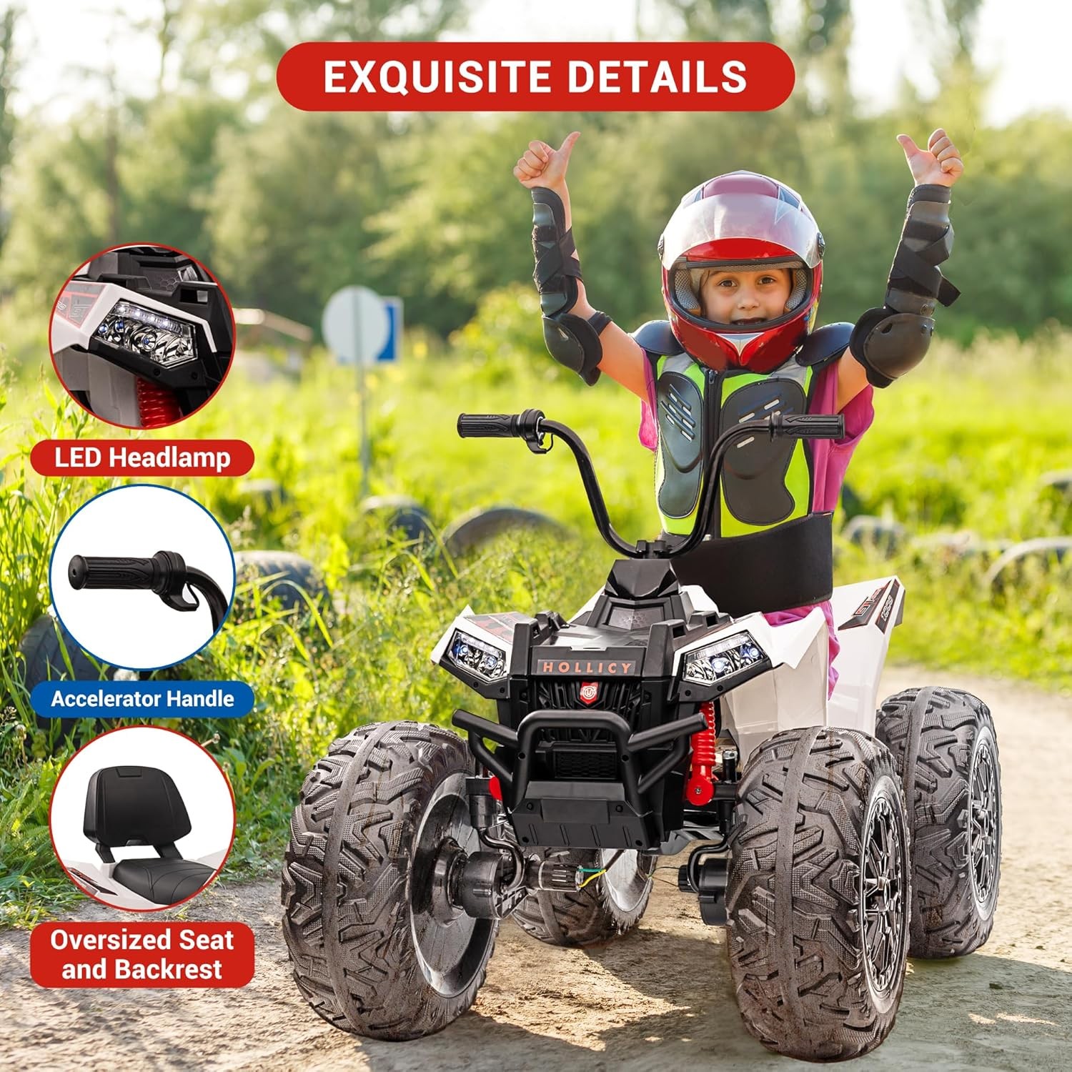 Kids Electric Quad, 2-Seater 4WD, 5MPH Max Speed with Music & LEDs for Ages 3-8