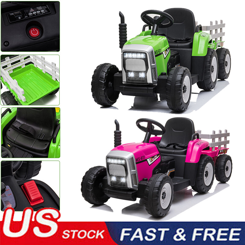 12V Kids Electric Ride On Tractor Trailer Battery Powered Car Toy w/Remote Gifts