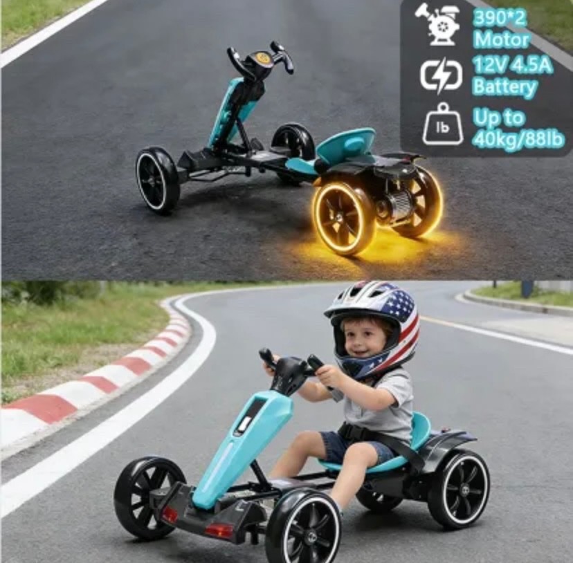 12V Electric Kids Pedal Go Kart,Folder Go Kart,Outdoor Ride On Toy With Adjustab