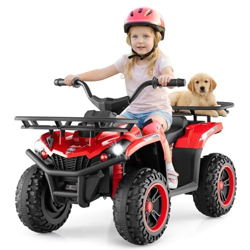 Kids ATV Quad with 2 Speeds, Spring Suspension, LED Lights, Music & Red 12V