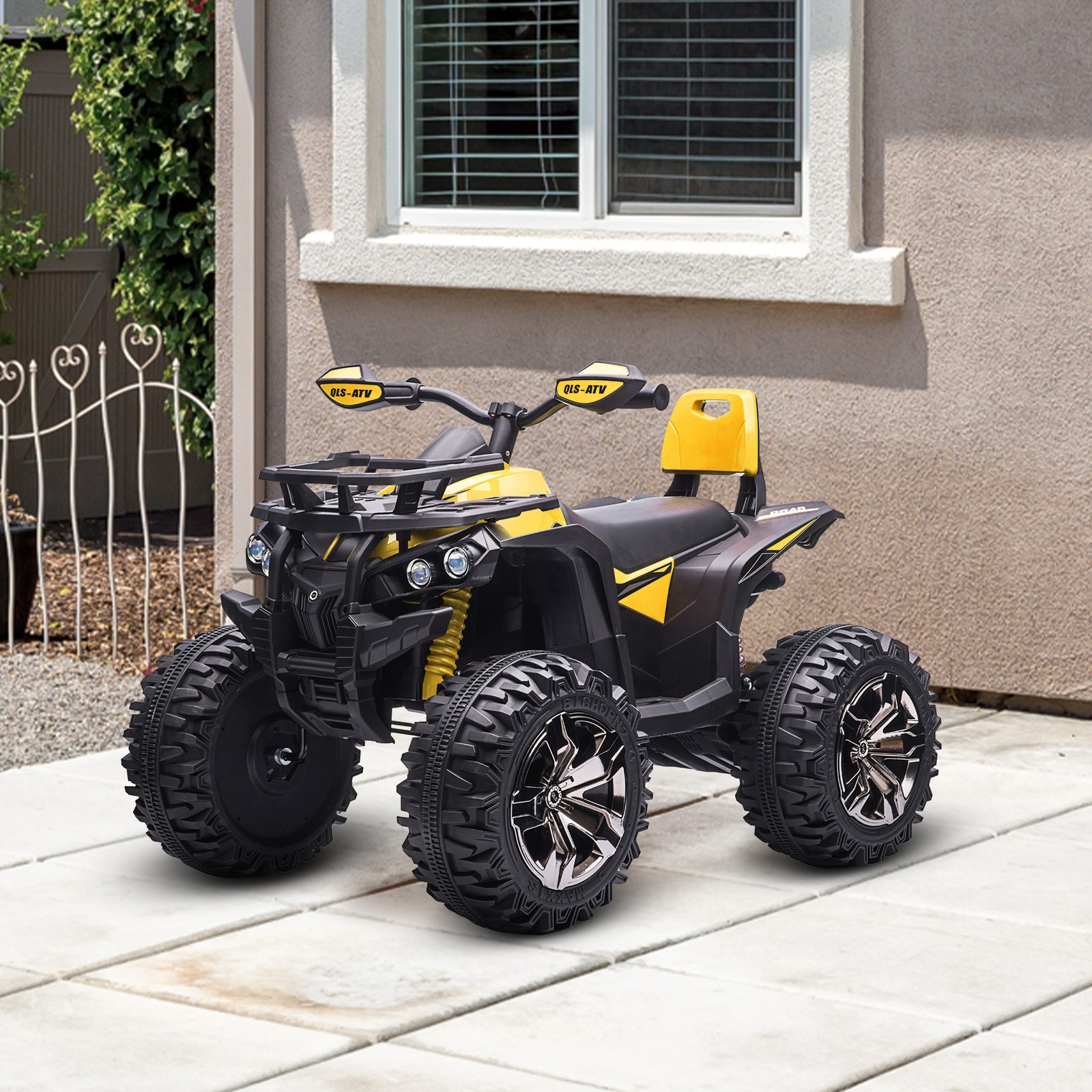 12V Kids ATV Quad Car Toy with Music & Headlights, Yellow