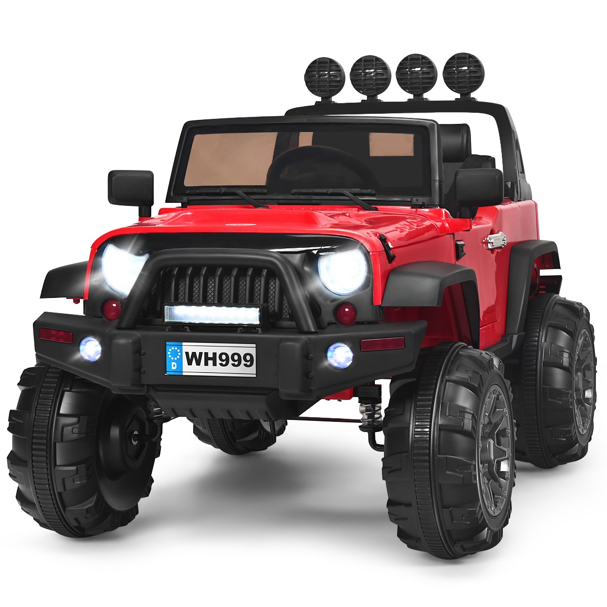 12V Kids Ride On Truck RC Car Spring Suspension w/ LED Light Music Trunk Red